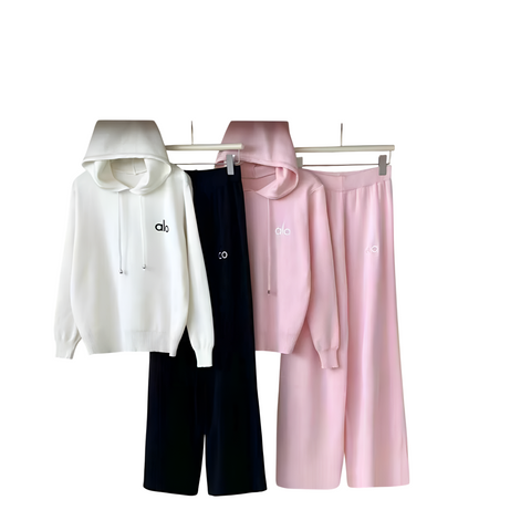Alo Yoga Hoodie Sweatpants Set (Pink and White + Black)