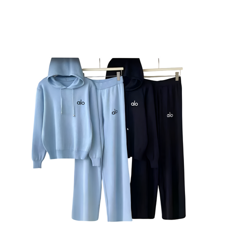 Alo Yoga Hoodie Sweatpants Set (Blue and Black)