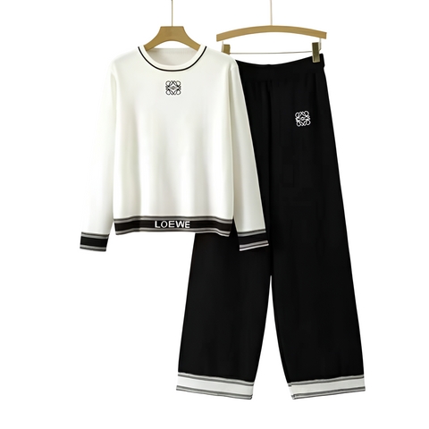 Loewe Two-Piece Knitted Set White Top and Black Pants