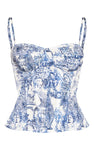 BLUE RENAISSANCE PRINT STRUCTURED CORSET TOP