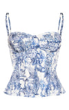 BLUE RENAISSANCE PRINT STRUCTURED CORSET TOP
