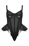 BLACK MESH CUT OUT DETAIL CORSET LINGERIE SET