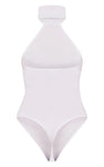WHITE SLINKY HIGH NECK BACKLESS BODYSUIT