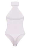 WHITE SLINKY HIGH NECK BACKLESS BODYSUIT