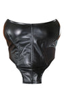 BLACK FAUX LEATHER SQUARE DIP HEM CORSET