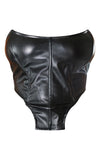 BLACK FAUX LEATHER SQUARE DIP HEM CORSET