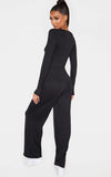 BLACK TIE WAIST LONG SLEEVE JUMPSUIT
