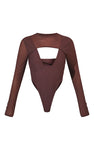 CHOCOLATE MESH OVERLAY RIB BODYSUIT