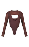 CHOCOLATE MESH OVERLAY RIB BODYSUIT