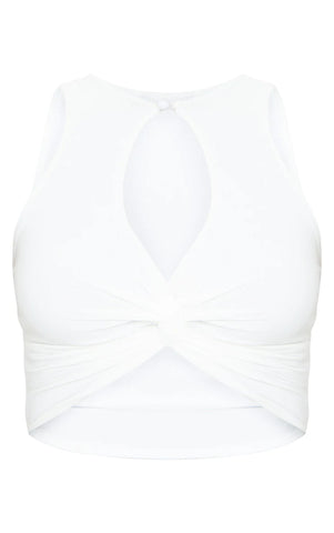 WHITE SLINKY CROSS FRONT KEY HOLE CROP TOP