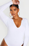 PLUS BASIC WHITE PLUNGE LONG SLEEVE BODYSUIT