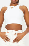 WHITE STRETCH SLINKY RACER CROP TOP