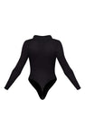 BLACK RIB RUCHED FRONT SHIRT BODYSUIT