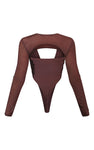 CHOCOLATE MESH OVERLAY RIB BODYSUIT