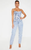 BLUE RENAISSANCE PRINT STRUCTURED CORSET TOP