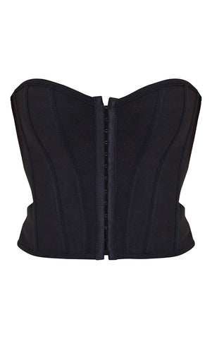 BLACK BANDAGE HOOK AND EYE STRUCTURED CORSET