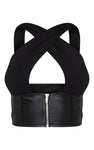 BLACK PU UNDERBUST HALTERNECK STRAP DETAIL CROP TOP