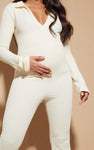 STONE RIB COLLAR DETAIL FLARE LEG JUMPSUITS