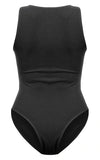 BLACK RIB CUT OUT BODYSUIT