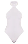 WHITE SLINKY HIGH NECK BACKLESS BODYSUIT