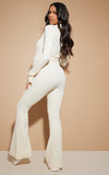 STONE RIB COLLAR DETAIL FLARE LEG JUMPSUITS