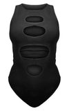 BLACK RIB CUT OUT BODYSUIT