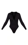 BLACK RIB RUCHED FRONT SHIRT BODYSUIT